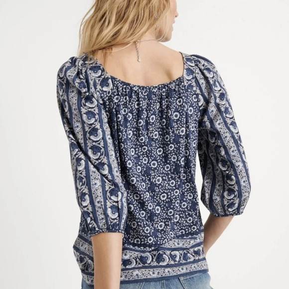 Lucky Brand Border Print Women's Peasant Top S - Picture 3 of 7